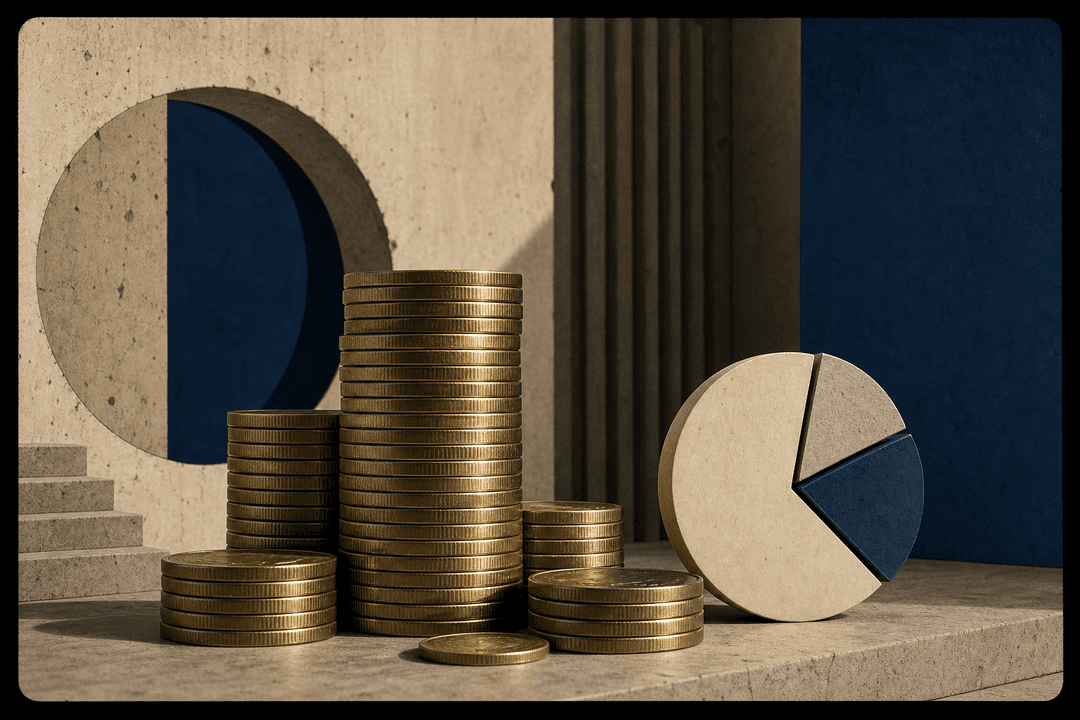 Treasury budget coins and pie chart