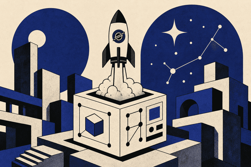 Rocket launching from a smart contract cube